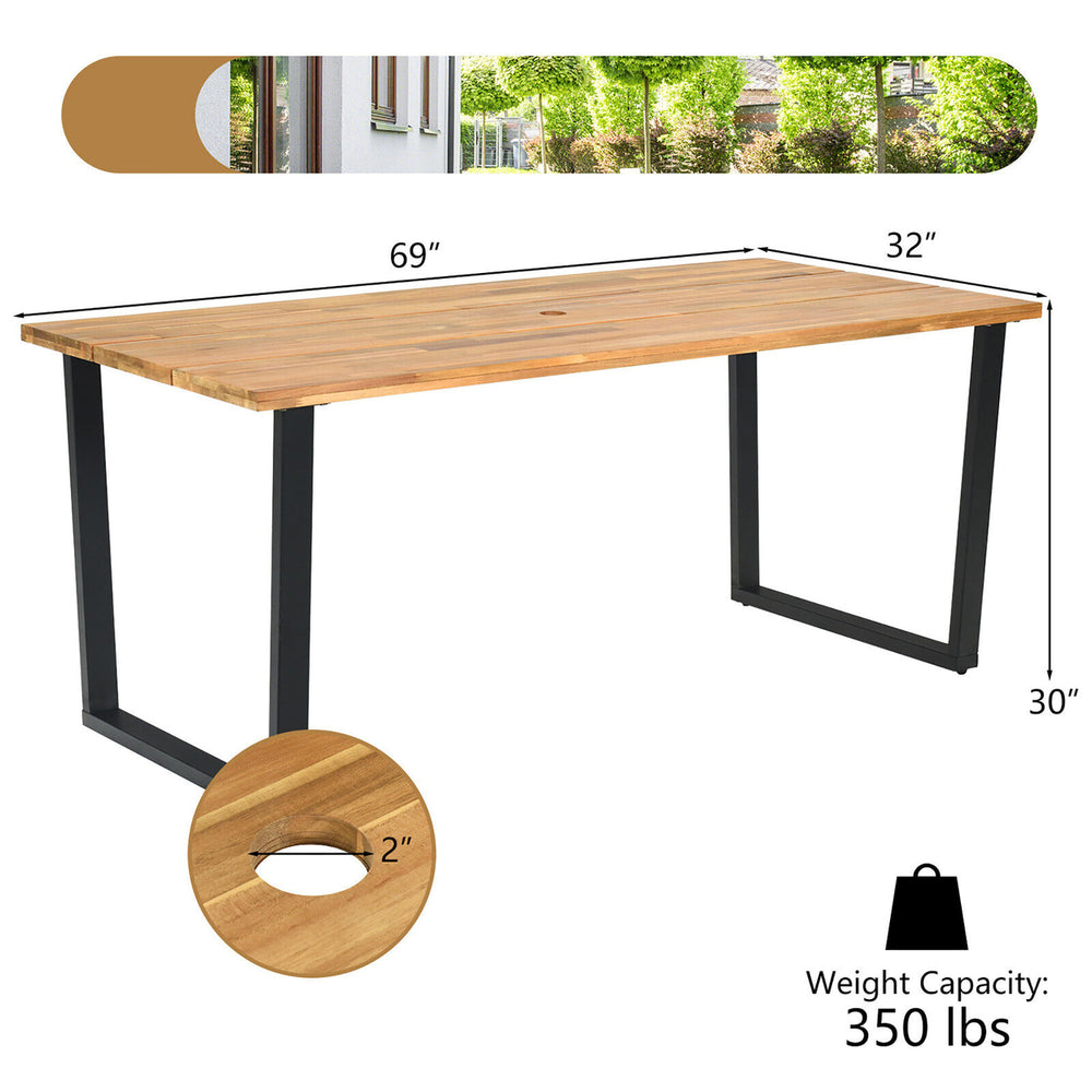 Patio Rectangle Dining Table Acacia Wood w/ 2 Umbrella Hole Indoor and Outdoor Deck Image 2