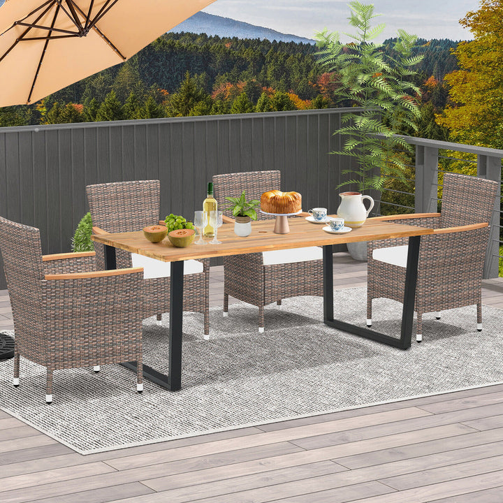 Patio Rectangle Dining Table Acacia Wood w/ 2 Umbrella Hole Indoor and Outdoor Deck Image 4