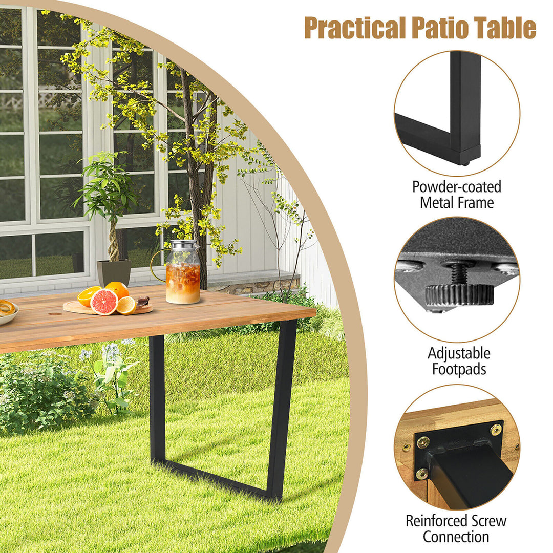 Patio Rectangle Dining Table Acacia Wood w/ 2 Umbrella Hole Indoor and Outdoor Deck Image 9