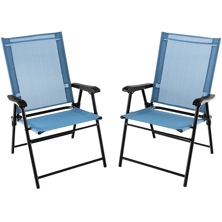 Set of 2 Patio Folding Chairs Outdoor Portable Pack Lawn Chairs w/ Armrests Image 4