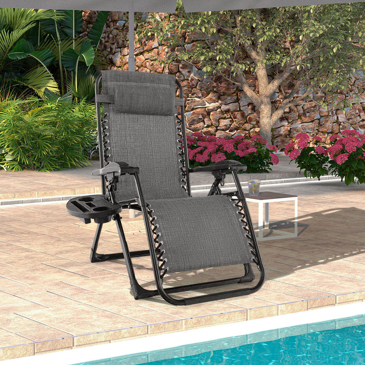 Zero Gravity Chair Folding Recliner Lounge Chair w/ Cushion Cup Holder Image 2