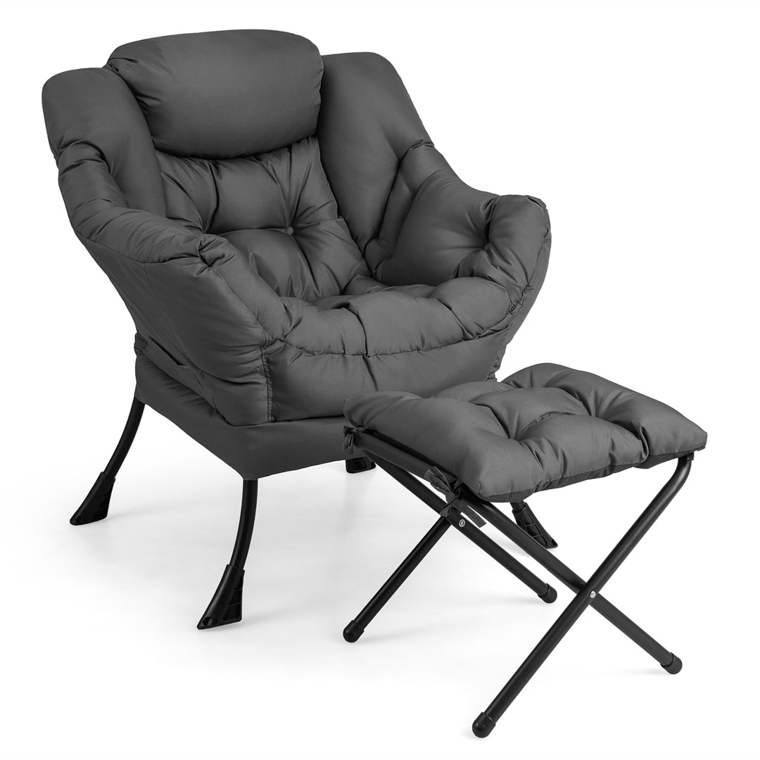 Lazy Sofa Chair Accent Leisure Armchair with Folding Footrest and Storage Pocket Image 3