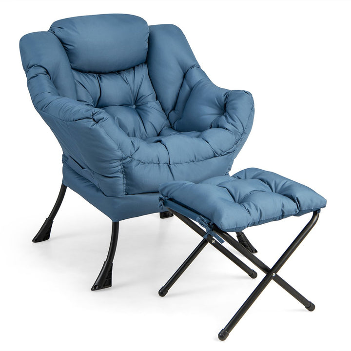 Lazy Sofa Chair Accent Leisure Armchair with Folding Footrest and Storage Pocket Image 4