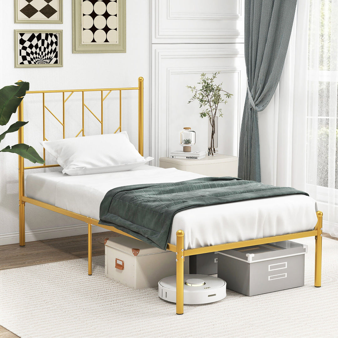 Twin Size Platform Bed Frame Heavy-duty Metal Bed Frame w/Sturdy Metal Slat Support Gold Image 1