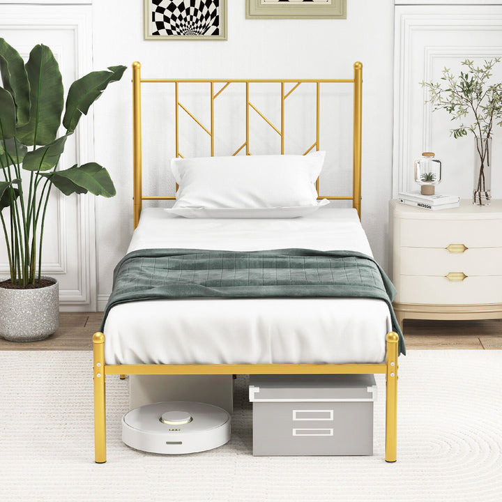 Twin Size Platform Bed Frame Heavy-duty Metal Bed Frame w/Sturdy Metal Slat Support Gold Image 9