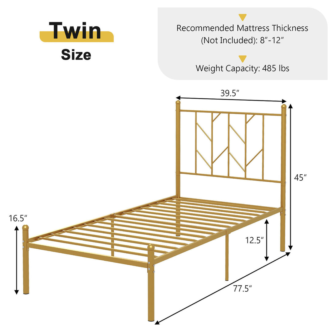 Twin Size Platform Bed Frame Heavy-duty Metal Bed Frame w/Sturdy Metal Slat Support Gold Image 3