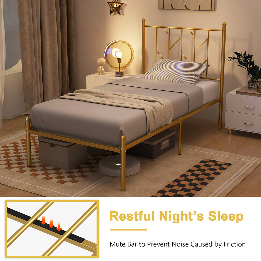 Twin Size Platform Bed Frame Heavy-duty Metal Bed Frame w/Sturdy Metal Slat Support Gold Image 4