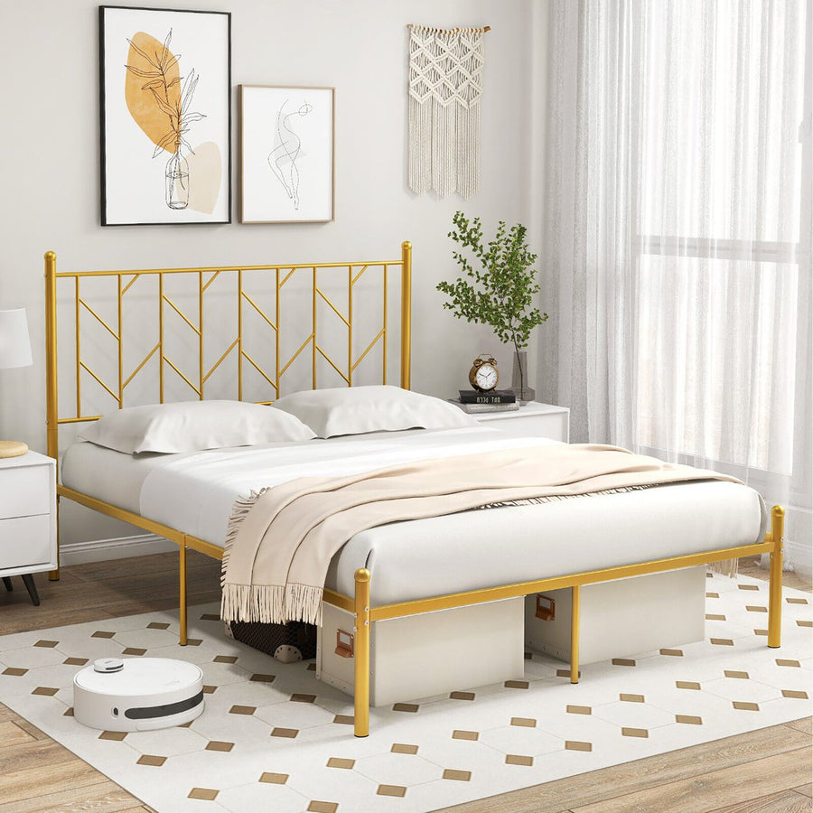 Full Size Platform Bed Frame Heavy-duty Metal Bed Frame w/Sturdy Metal Slat Support Gold Image 1