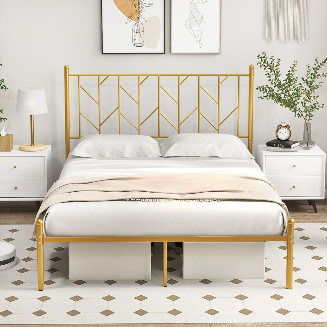 Full Size Platform Bed Frame Heavy-duty Metal Bed Frame w/Sturdy Metal Slat Support Gold Image 10