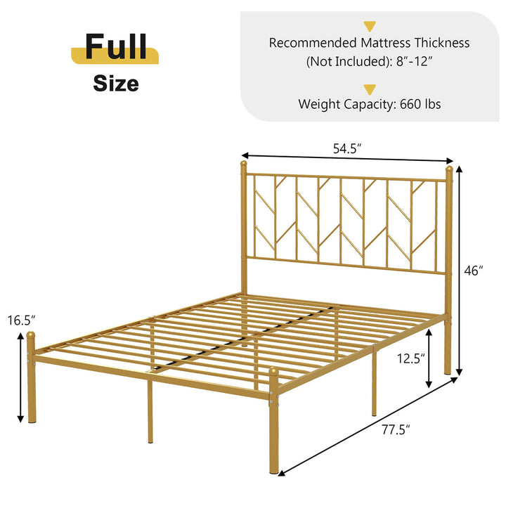 Full Size Platform Bed Frame Heavy-duty Metal Bed Frame w/Sturdy Metal Slat Support Gold Image 3