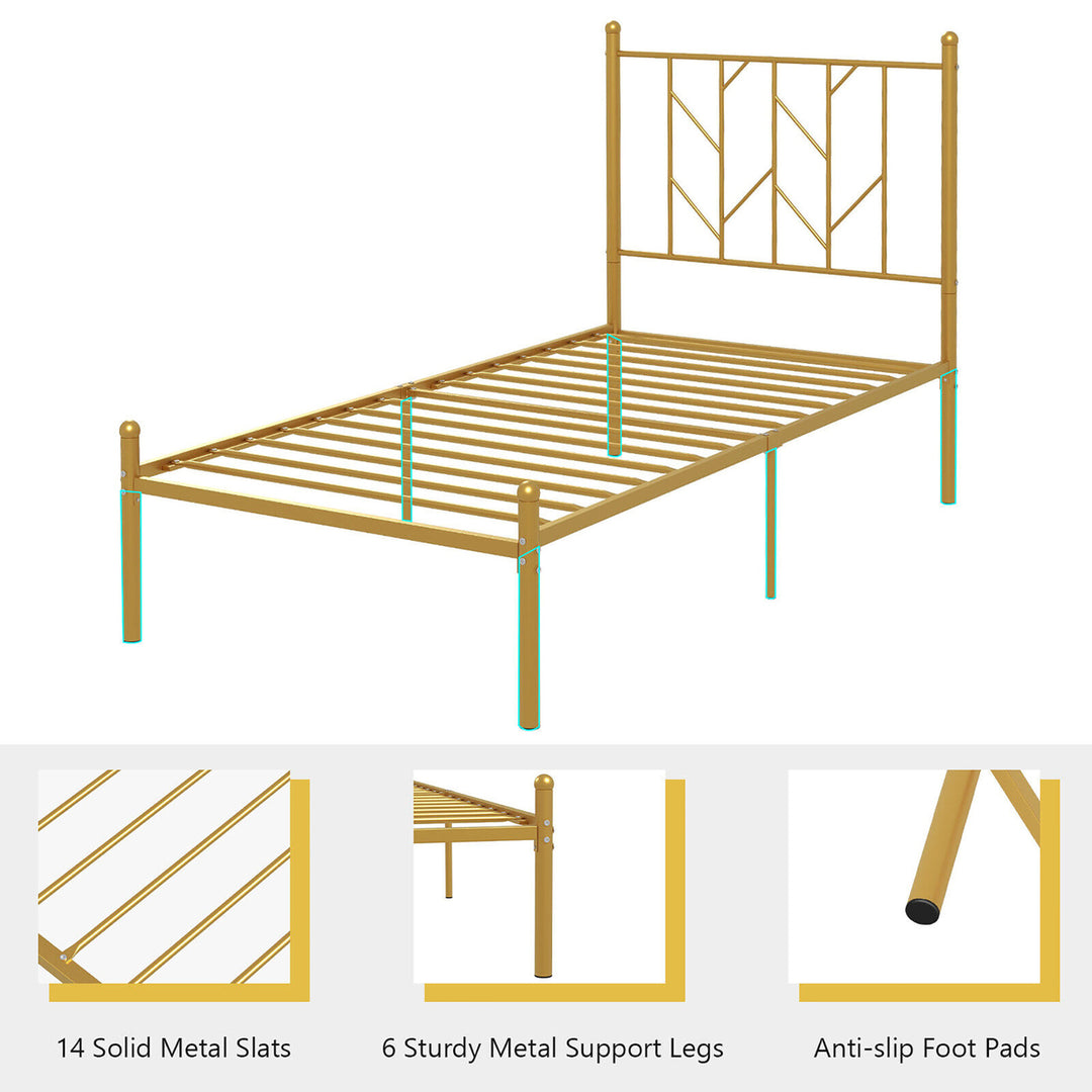 Twin Size Platform Bed Frame Heavy-duty Metal Bed Frame w/Sturdy Metal Slat Support Gold Image 7