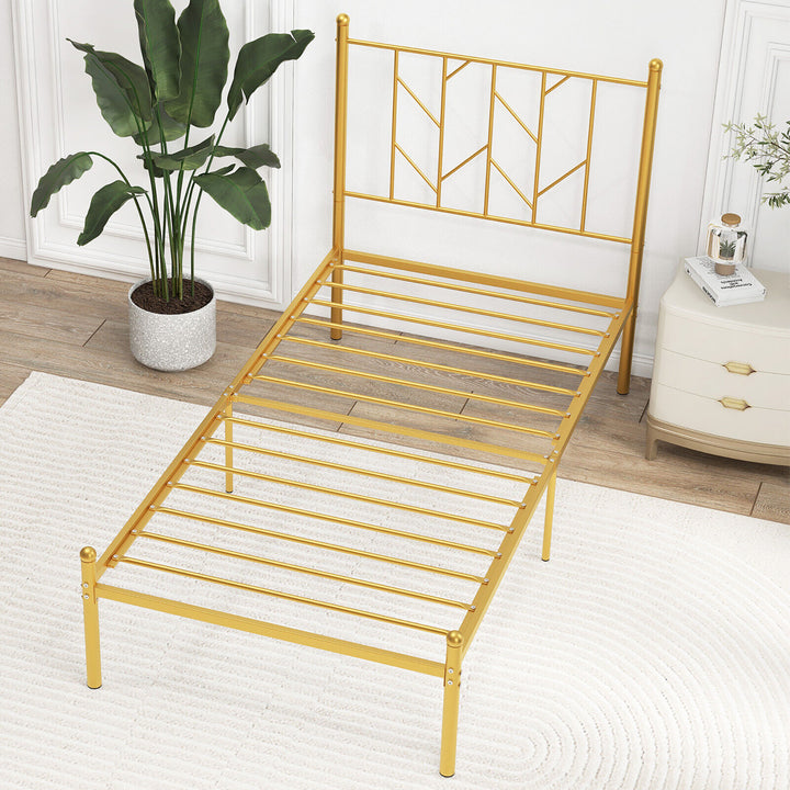 Twin Size Platform Bed Frame Heavy-duty Metal Bed Frame w/Sturdy Metal Slat Support Gold Image 8