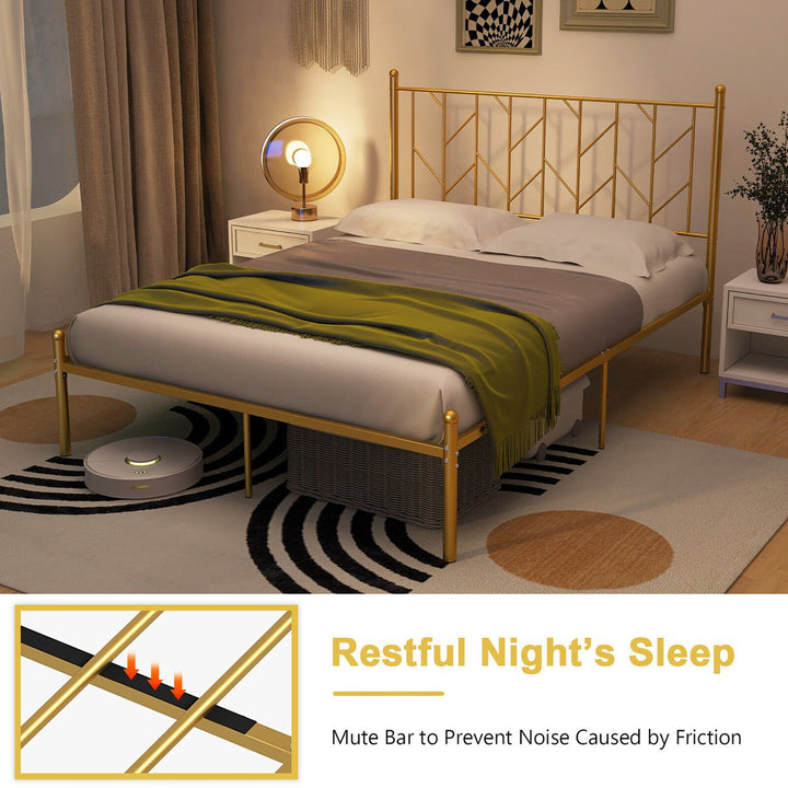 Full Size Platform Bed Frame Heavy-duty Metal Bed Frame w/Sturdy Metal Slat Support Gold Image 5