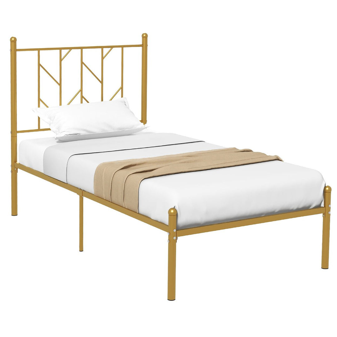 Twin Size Platform Bed Frame Heavy-duty Metal Bed Frame w/Sturdy Metal Slat Support Gold Image 2