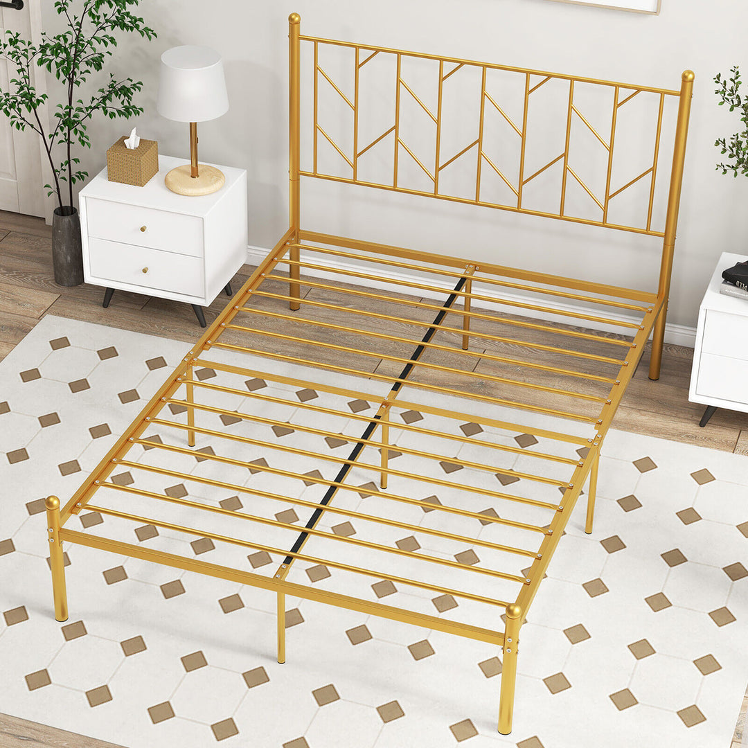 Full Size Platform Bed Frame Heavy-duty Metal Bed Frame w/Sturdy Metal Slat Support Gold Image 7