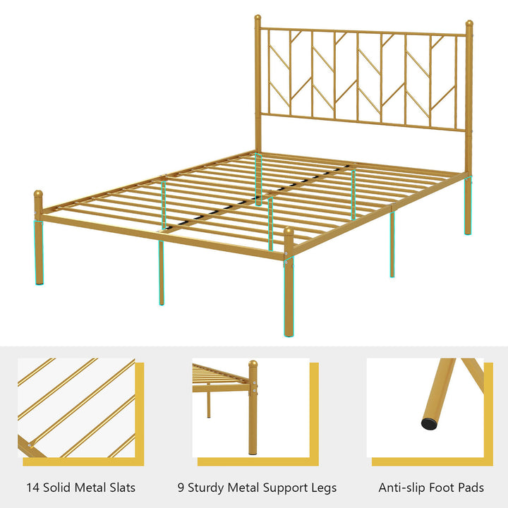 Full Size Platform Bed Frame Heavy-duty Metal Bed Frame w/Sturdy Metal Slat Support Gold Image 8