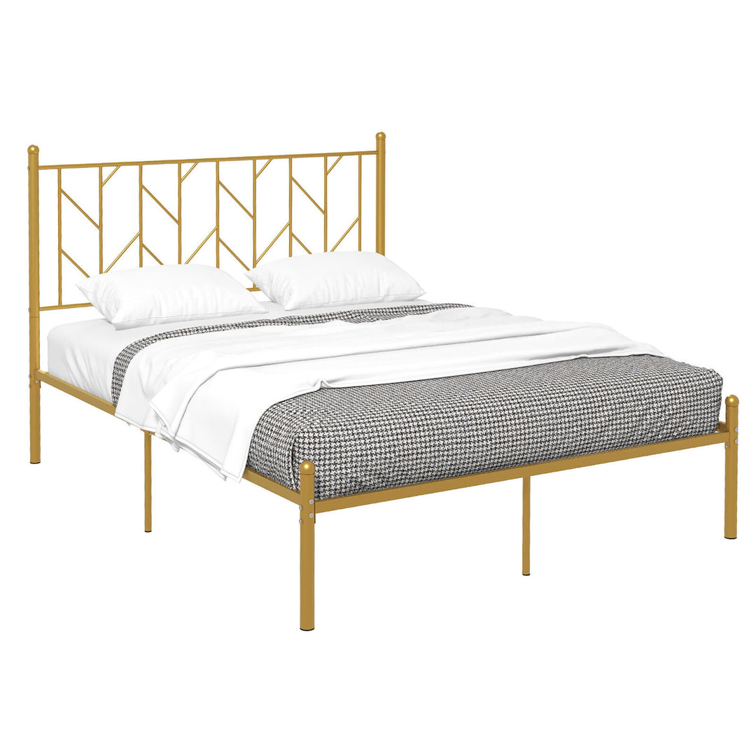 Full Size Platform Bed Frame Heavy-duty Metal Bed Frame w/Sturdy Metal Slat Support Gold Image 2