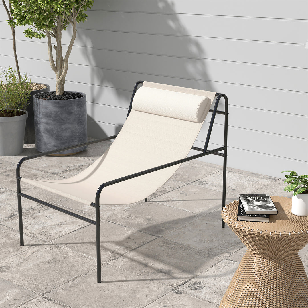 Patio Sling Chair Modern Accent Chair w/ Removable Headrest and Sturdy Metal Frame Image 1