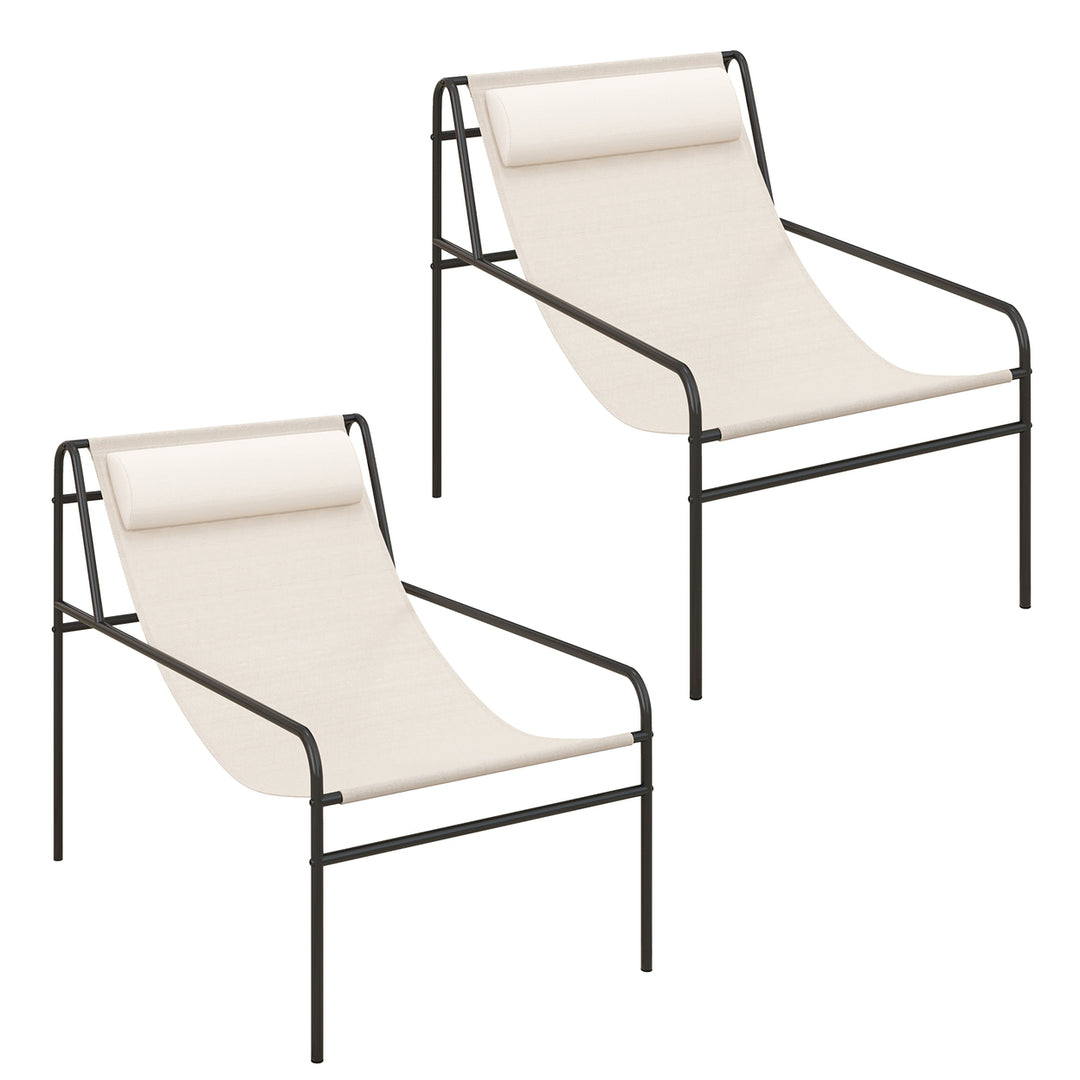 2 Pieces Patio Sling Chair Modern Accent Chair w/ Removable Headrest and Sturdy Metal Frame Image 1