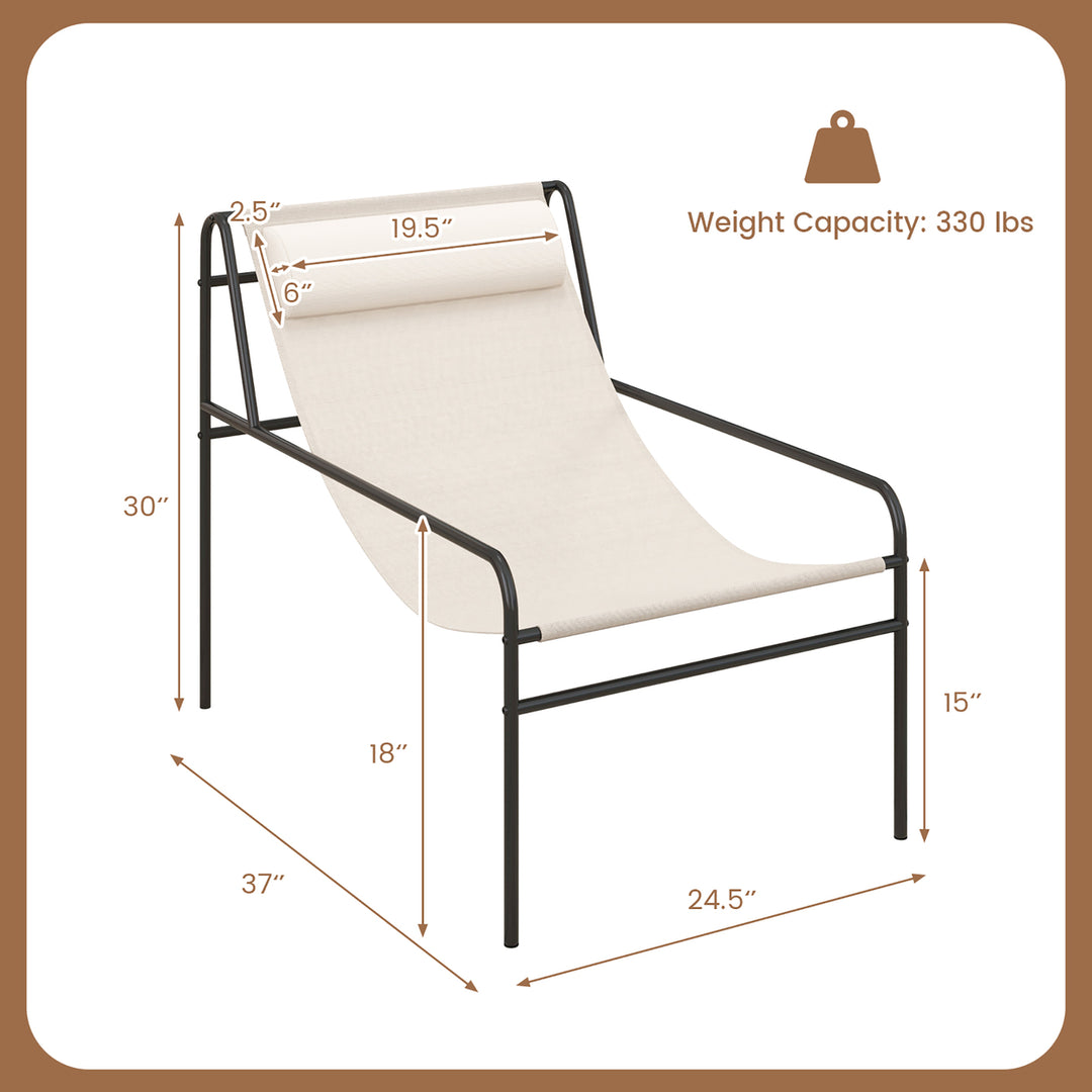 Patio Sling Chair Modern Accent Chair w/ Removable Headrest and Sturdy Metal Frame Image 3