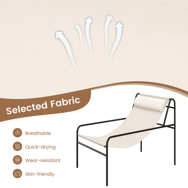 Patio Sling Chair Modern Accent Chair w/ Removable Headrest and Sturdy Metal Frame Image 4