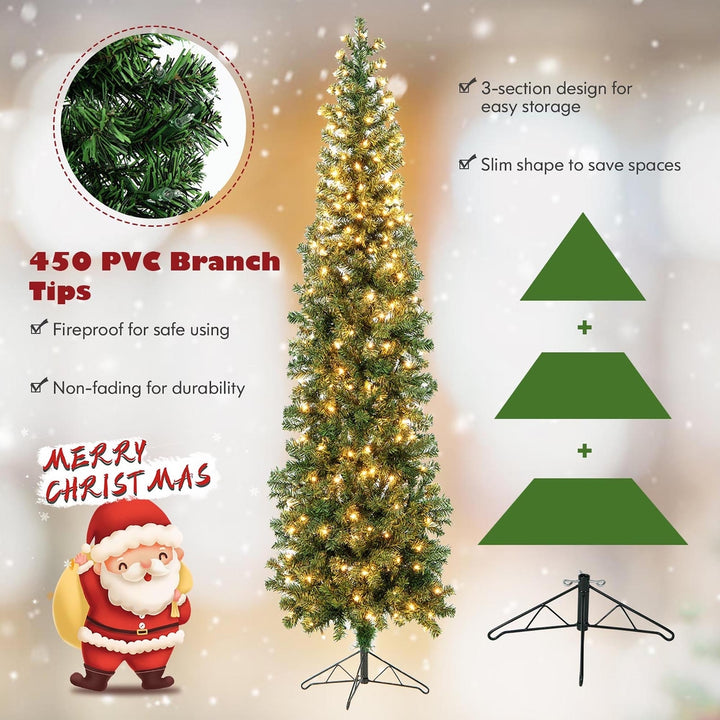 7FT Pre-Lit PVC Tree Half Artificial Tree w/ Branch Tips and Lights Image 3