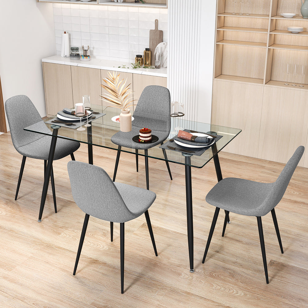 5 PCS Dining Table Set 51" Modern Rectangular Glass Table and 4 Chairs Kitchen Image 2