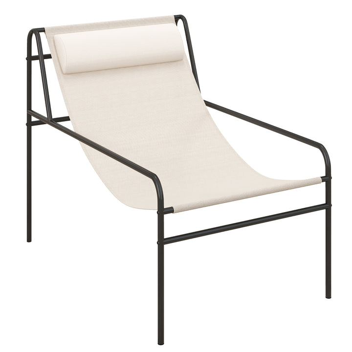 Patio Sling Chair Modern Accent Chair w/ Removable Headrest and Sturdy Metal Frame Image 6