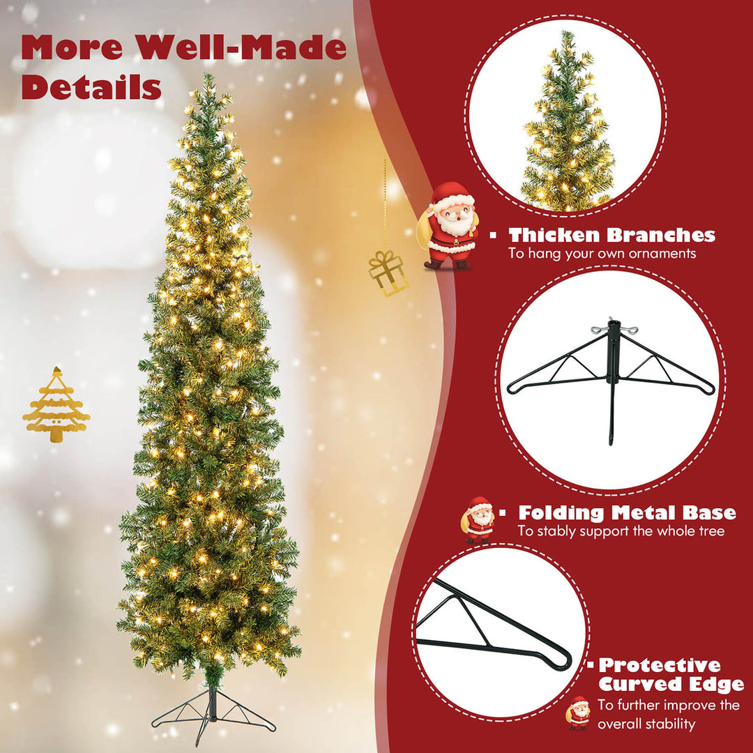 7FT Pre-Lit PVC Tree Half Artificial Tree w/ Branch Tips and Lights Image 5