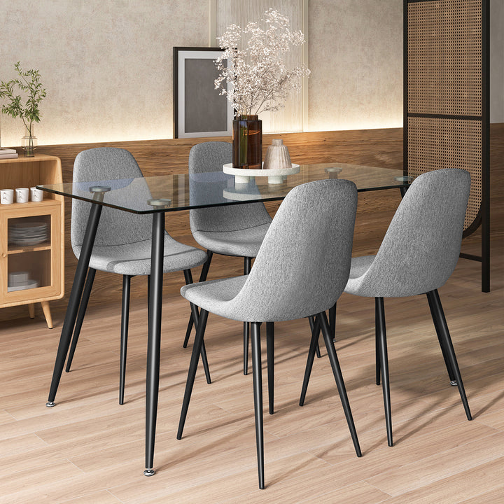 5 PCS Dining Table Set 51" Modern Rectangular Glass Table and 4 Chairs Kitchen Image 4