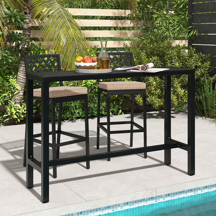 3PCS Outdoor Metal Bar Table and Chairs Set Patio Dining Table Set w/ Cushion Image 3