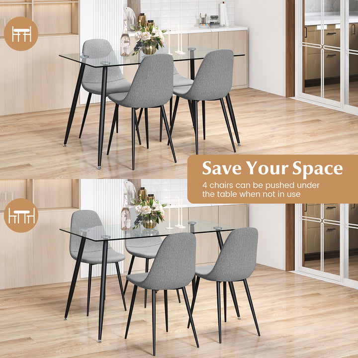 5 PCS Dining Table Set 51" Modern Rectangular Glass Table and 4 Chairs Kitchen Image 5