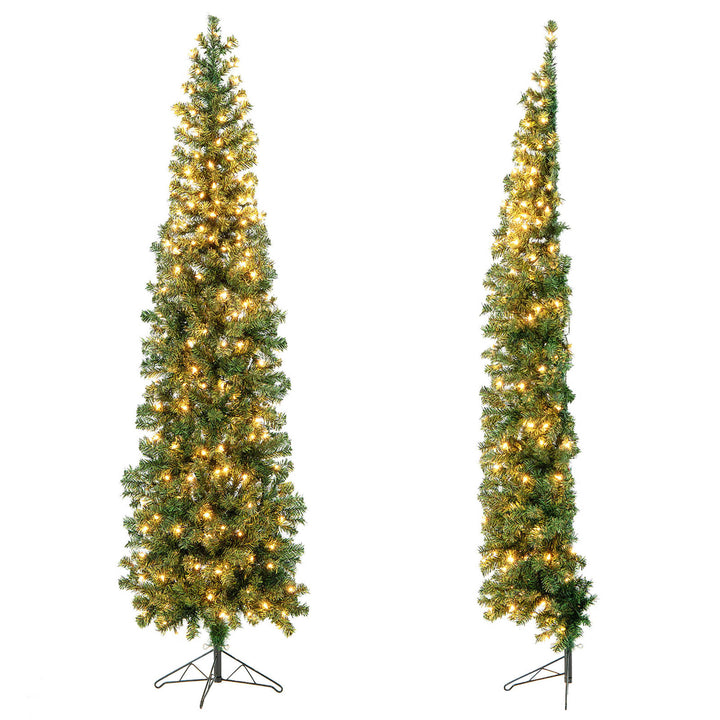 7FT Pre-Lit PVC Tree Half Artificial Tree w/ Branch Tips and Lights Image 9