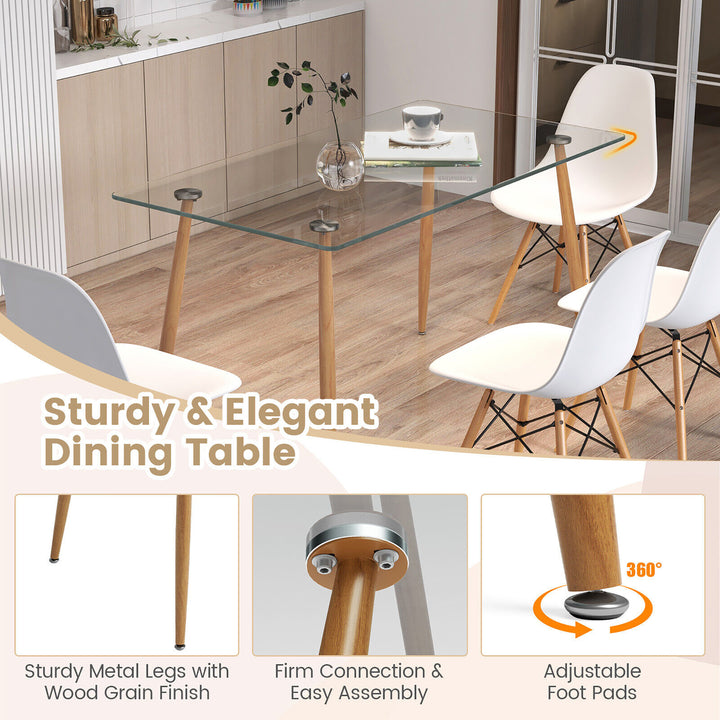 5 Pieces Dining Table Set for 4 Rectangle Glass Table and 4 Modern Chairs for Home Image 6