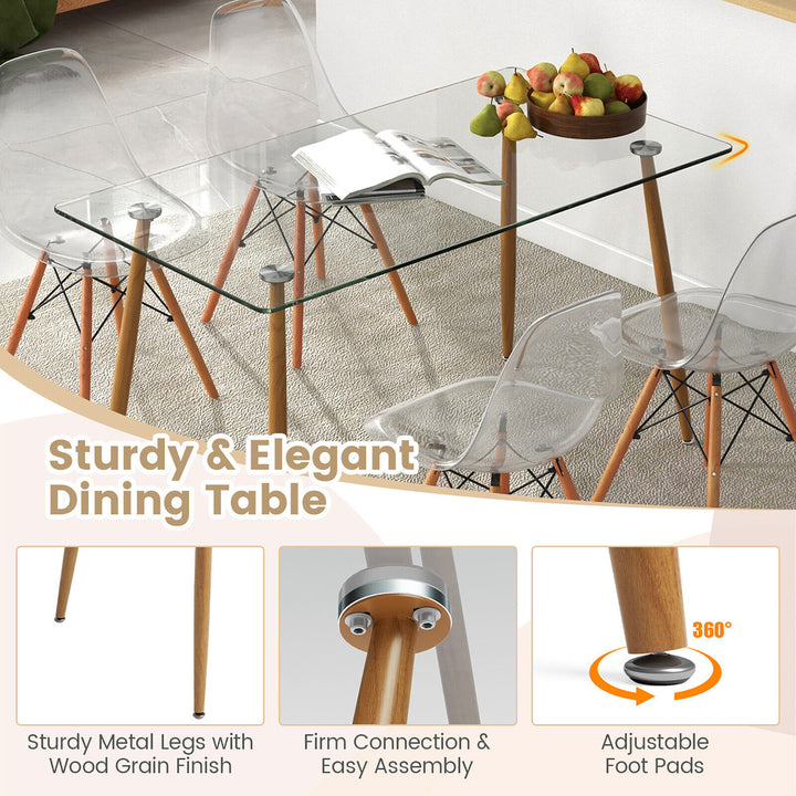 5 Pieces Dining Table Set for 4 Rectangle Glass Table and 4 Modern Chairs for Home Image 8