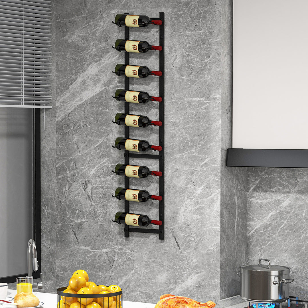 9 Bottles Wall Mounted Wine Rack Metal Wine Display Holder Organizer Image 5