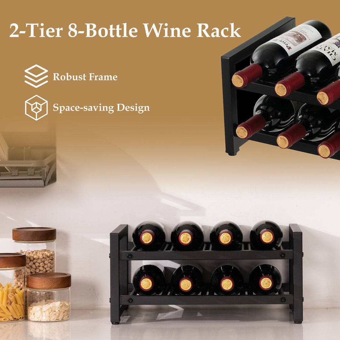 8 Bottle Wine Rack 2 Tier Wine Display Storage Holder Countertop Metal Shelf Image 5