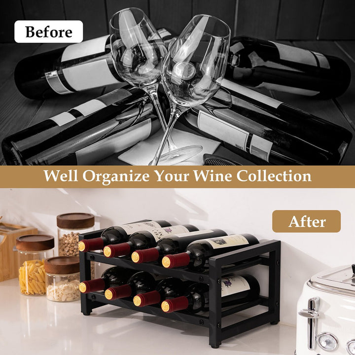 8 Bottle Wine Rack 2 Tier Wine Display Storage Holder Countertop Metal Shelf Image 6