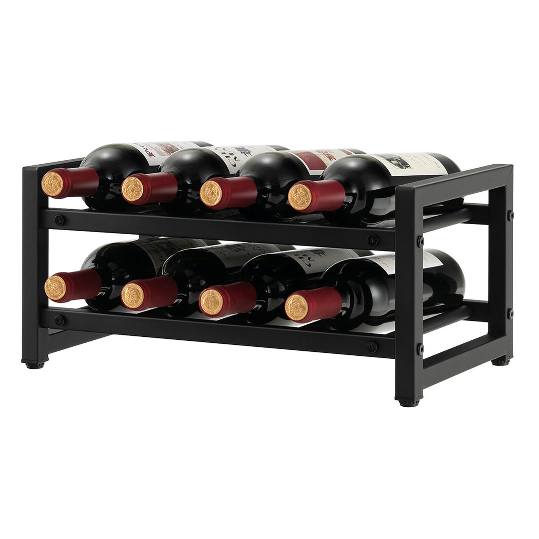 8 Bottle Wine Rack 2 Tier Wine Display Storage Holder Countertop Metal Shelf Image 10