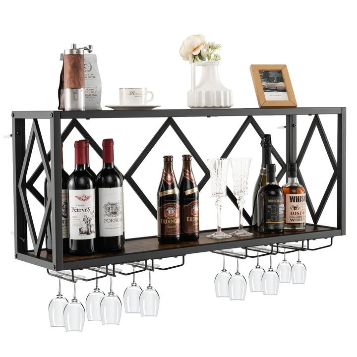 Wall Mounted Wine Rack Industrial Storage Display Shelf Glass Holder Kitchen Image 1