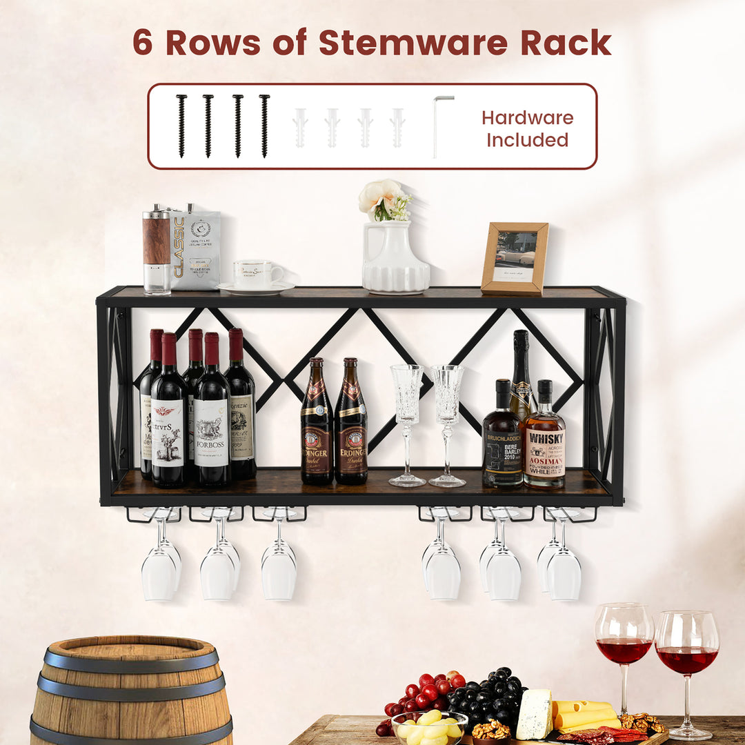 Wall Mounted Wine Rack Industrial Storage Display Shelf Glass Holder Kitchen Image 7