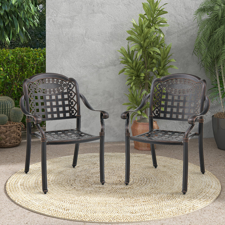 2 Pieces Cast aluminum patio chair bistro dining chair outdoor cast aluminum chair Image 1