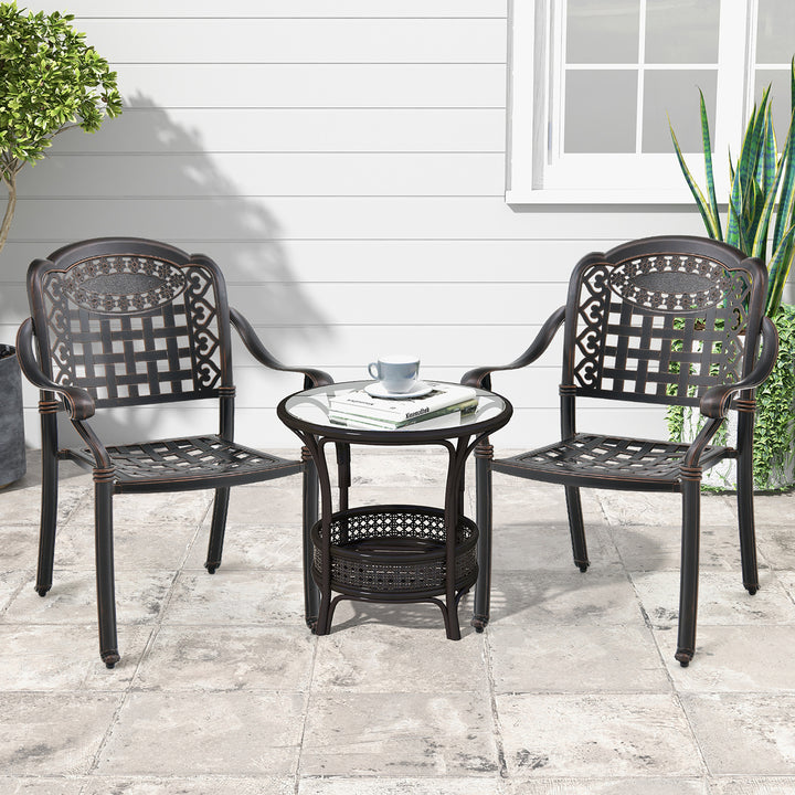 2 Pieces Cast aluminum patio chair bistro dining chair outdoor cast aluminum chair Image 4