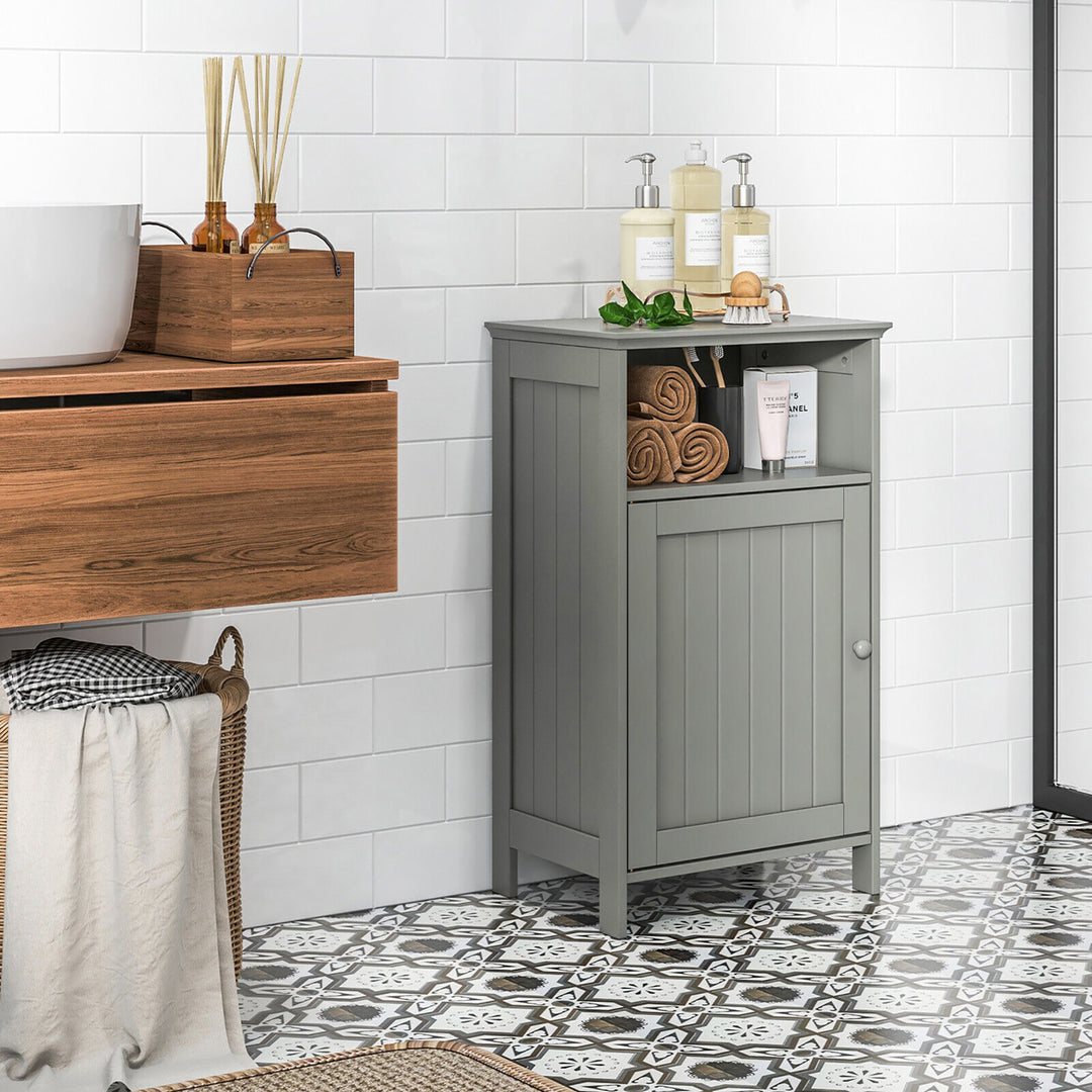 Bathroom Floor Storage Cabinet Side Table w/ Open Compartment and Adjustable Shelf Image 3