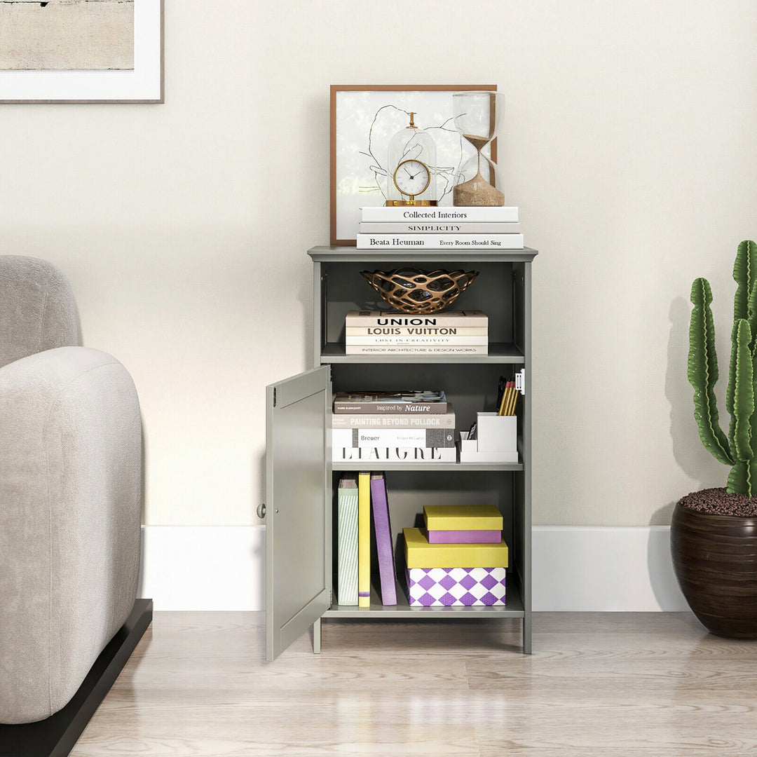 Bathroom Floor Storage Cabinet Side Table w/ Open Compartment and Adjustable Shelf Image 4