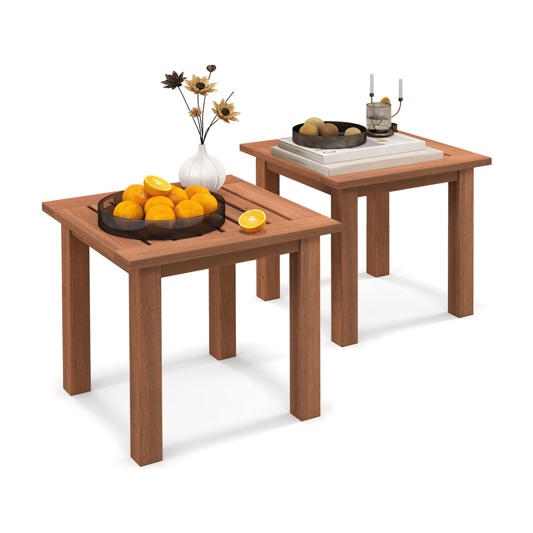 2 Pieces Patio Side Table Hardwood All-Weather Outdoor Square End Bistro Table Garden Image 1