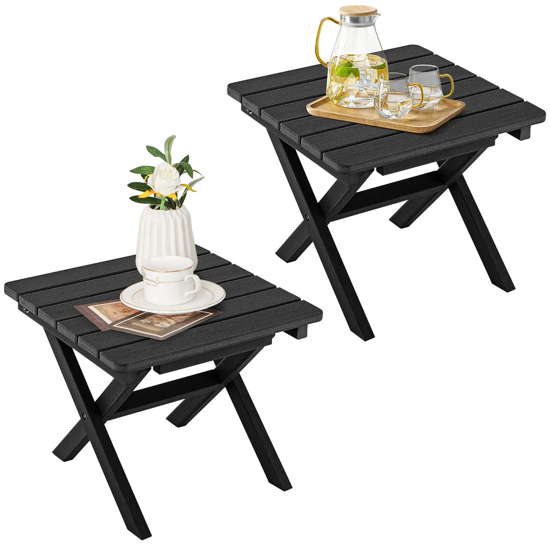 2 Pieces Folding Adirondack Side Table Poolside Garden Patio Black Image 1