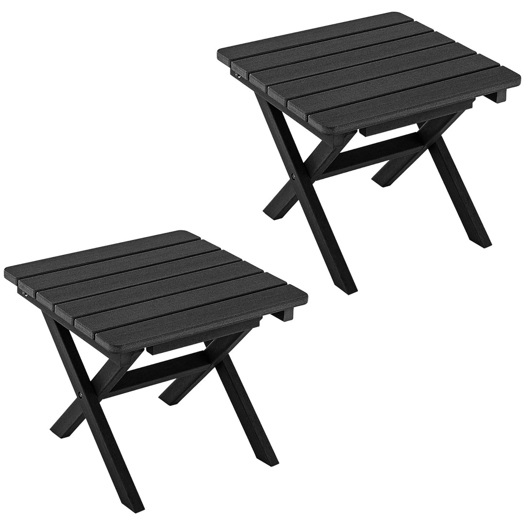 2 Pieces Folding Adirondack Side Table Poolside Garden Patio Black Image 2