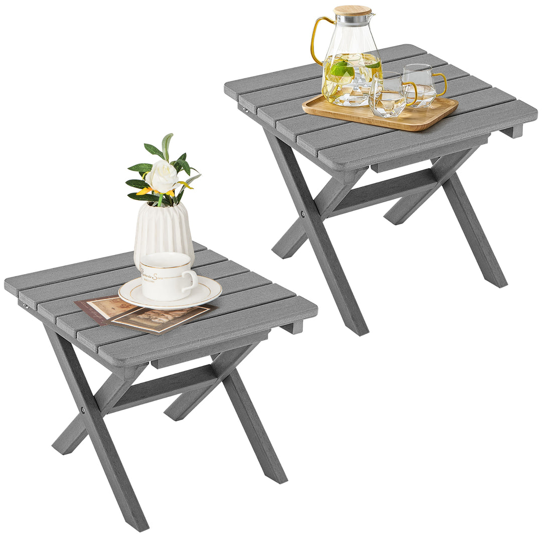 2 Pieces Folding Adirondack Side Table Poolside Garden Patio Gray Image 1