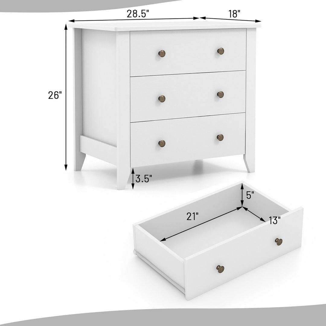 3 Drawer Dresser Chest of Drawers Bedside Table for Living Room Bedroom White Image 3